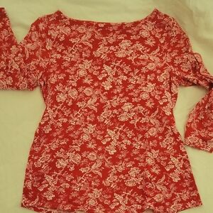 Charter Club Scarlet and Ivory Floral Top